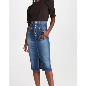 Veronica Beard Herron Denim Midi Skirt Astro Wash Blue Button Fly Size 12 Preppy